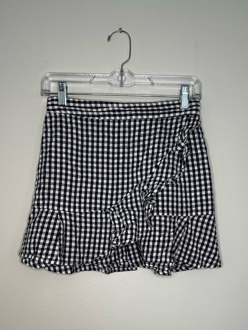 Sim & Sam Navy White Gingham Ruffle Wrap Mini Skirt XS
